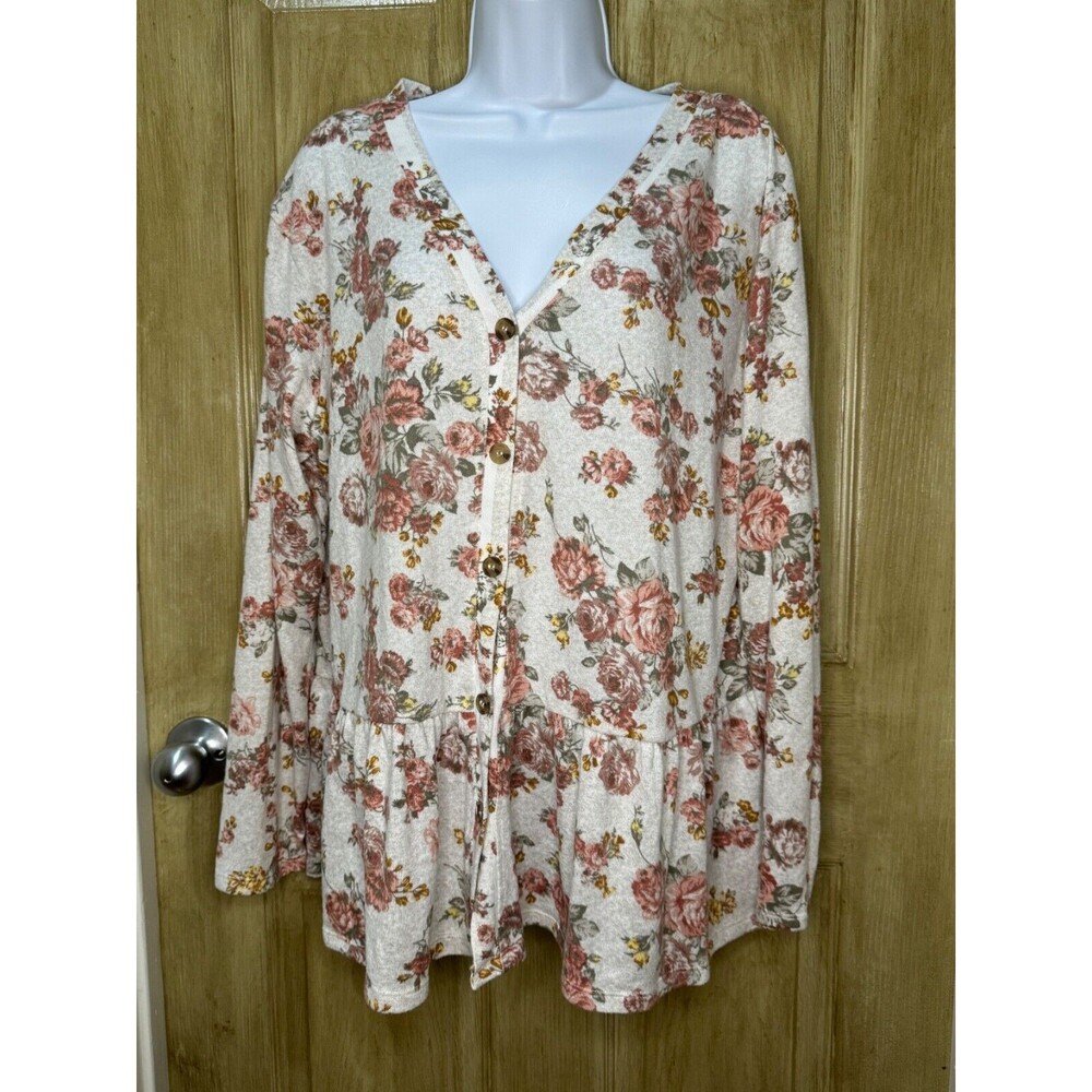 Wallflower Cardigan Womens XL Floral Button Lightweight Knit Soft
